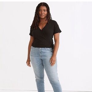 Madewell ribbed wrap crop top - black XS
